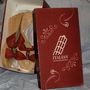 Italian Shoemakers Beige Sandals with Red Bow Design